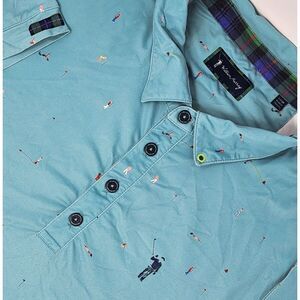 William Murray Polo Shirt Mens Large Aqua Blue Golf AOP Performance EUC‎